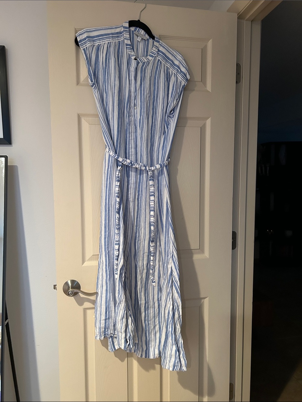 AYR Blue and White Striped Linen Belted  Dress